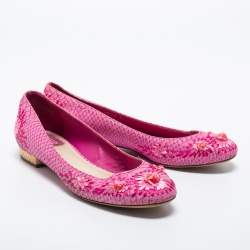 مملوكة مسبقًا Dior Pink Python Embossed Leather Ballet Flats Size 38