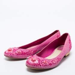 مملوكة مسبقًا Dior Pink Python Embossed Leather Ballet Flats Size 38