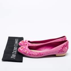 مملوكة مسبقًا Dior Pink Python Embossed Leather Ballet Flats Size 38