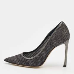 Pre Owned Dior Black/Metallic Woven Fabric and Metal Wire Pointed Toe Pumps Size 35