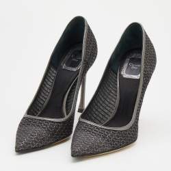 Pre Owned Dior Black/Metallic Woven Fabric and Metal Wire Pointed Toe Pumps Size 35