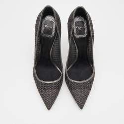 Pre Owned Dior Black/Metallic Woven Fabric and Metal Wire Pointed Toe Pumps Size 35