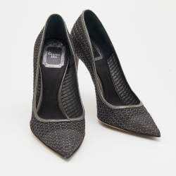 Pre Owned Dior Black/Metallic Woven Fabric and Metal Wire Pointed Toe Pumps Size 35