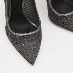 Pre Owned Dior Black/Metallic Woven Fabric and Metal Wire Pointed Toe Pumps Size 35