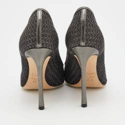 Pre Owned Dior Black/Metallic Woven Fabric and Metal Wire Pointed Toe Pumps Size 35