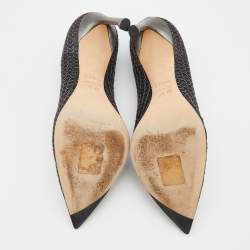 Pre Owned Dior Black/Metallic Woven Fabric and Metal Wire Pointed Toe Pumps Size 35