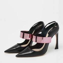 Dior Metallic Purple/Black Leather Mule Sandals Size 39