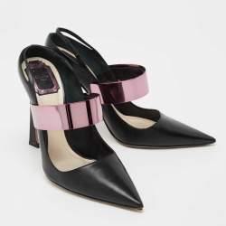 Dior Metallic Purple/Black Leather Mule Sandals Size 39