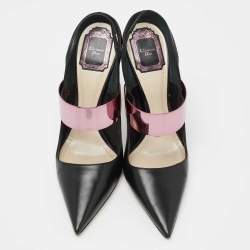 Dior Metallic Purple/Black Leather Mule Sandals Size 39