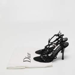 Pre Owned Dior Black Satin Open Toe  Strappy Bow Ankle Strap Sandals Size 37