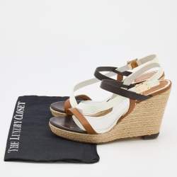 Dior Tricolor Leather Wedge Espadrille Ankle Strap Sandals Size 40