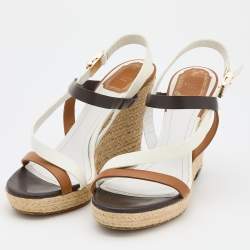 Dior Tricolor Leather Wedge Espadrille Ankle Strap Sandals Size 40