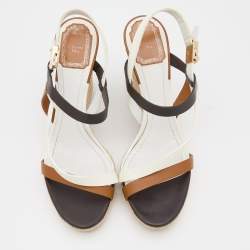 Dior Tricolor Leather Wedge Espadrille Ankle Strap Sandals Size 40