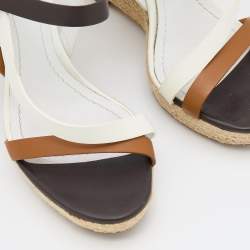 Dior Tricolor Leather Wedge Espadrille Ankle Strap Sandals Size 40