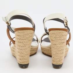 Dior Tricolor Leather Wedge Espadrille Ankle Strap Sandals Size 40