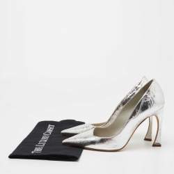 Pre Owned Dior Silver Crackled Leather Pointed Toe  Pumps Size 35.5