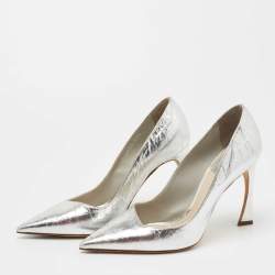 Pre Owned Dior Silver Crackled Leather Pointed Toe  Pumps Size 35.5