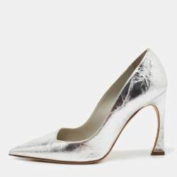 Pre Owned Dior Silver Crackled Leather Pointed Toe  Pumps Size 35.5