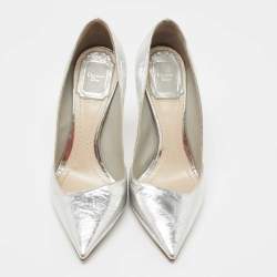 Pre Owned Dior Silver Crackled Leather Pointed Toe  Pumps Size 35.5