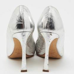 Pre Owned Dior Silver Crackled Leather Pointed Toe  Pumps Size 35.5
