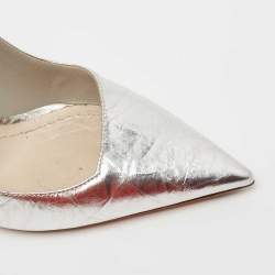 Pre Owned Dior Silver Crackled Leather Pointed Toe  Pumps Size 35.5