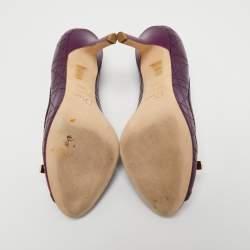 Pre Owned Dior Purple Cannage Leather Bow Peep Toe Pumps Size 37.5
