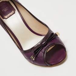Pre Owned Dior Purple Cannage Leather Bow Peep Toe Pumps Size 37.5