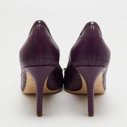 Pre Owned Dior Purple Cannage Leather Bow Peep Toe Pumps Size 37.5