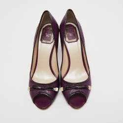 Pre Owned Dior Purple Cannage Leather Bow Peep Toe Pumps Size 37.5
