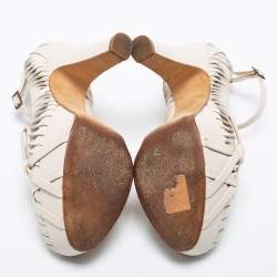 Pre Owned Dior Off White Leather Cutout Platform Ankle Strap Pumps Size 37