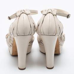 Pre Owned Dior Off White Leather Cutout Platform Ankle Strap Pumps Size 37