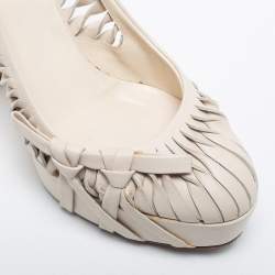 Pre Owned Dior Off White Leather Cutout Platform Ankle Strap Pumps Size 37