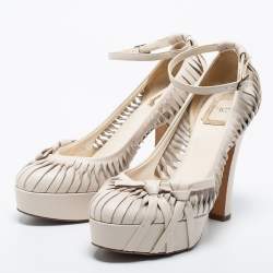 Pre Owned Dior Off White Leather Cutout Platform Ankle Strap Pumps Size 37