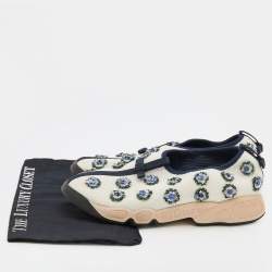 Pre Owned Dior White/Navy Blue Mesh Fusion Embellished Sneakers Size 40.5