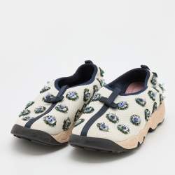 Pre Owned Dior White/Navy Blue Mesh Fusion Embellished Sneakers Size 40.5