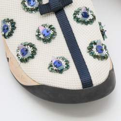 Pre Owned Dior White/Navy Blue Mesh Fusion Embellished Sneakers Size 40.5
