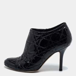 Pre Owned Dior Black Patent Leather Cannage Quilted Ankle Boots Size 36