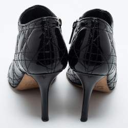 Pre Owned Dior Black Patent Leather Cannage Quilted Ankle Boots Size 36