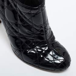 Pre Owned Dior Black Patent Leather Cannage Quilted Ankle Boots Size 36