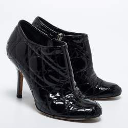 Pre Owned Dior Black Patent Leather Cannage Quilted Ankle Boots Size 36