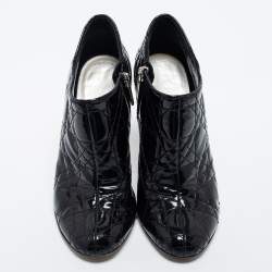 Pre Owned Dior Black Patent Leather Cannage Quilted Ankle Boots Size 36