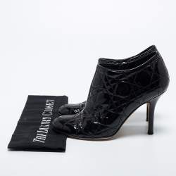 Pre Owned Dior Black Patent Leather Cannage Quilted Ankle Boots Size 36