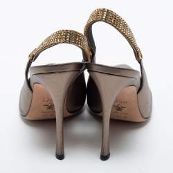 Pre Owned Dior Metallic Bronze Leather Crystal Embellished Slingback Pumps Size 37