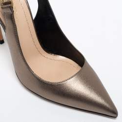 Pre Owned Dior Metallic Bronze Leather Crystal Embellished Slingback Pumps Size 37