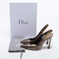 Pre Owned Dior Metallic Bronze Leather Crystal Embellished Slingback Pumps Size 37