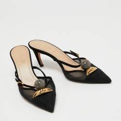 Dior Black Suede and  Mesh Lips Slingback Pump Size 36