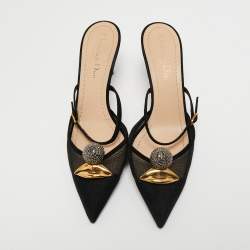 Dior Black Suede and  Mesh Lips Slingback Pump Size 36