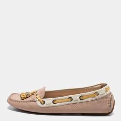 Dior Pink/White Leather Tassel Slip on Loafers Size 39