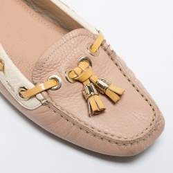 Dior Pink/White Leather Tassel Slip on Loafers Size 39