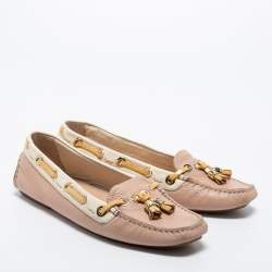 Dior Pink/White Leather Tassel Slip on Loafers Size 39